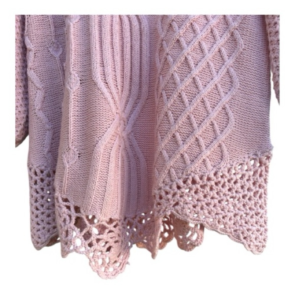 Roman’s Pink Cable Knit Cowl Neck Tunic Sweater Crochet Hem 14/16 - Picture 4 of 8